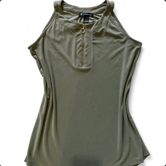 INC International Concepts Tops - INC International Concepts Olive Green Tank Top with Gold Zipper Detail